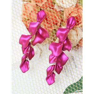 Hot Pink Petal Drop Earrings | Bold Floral Statement Dangle Jewelry